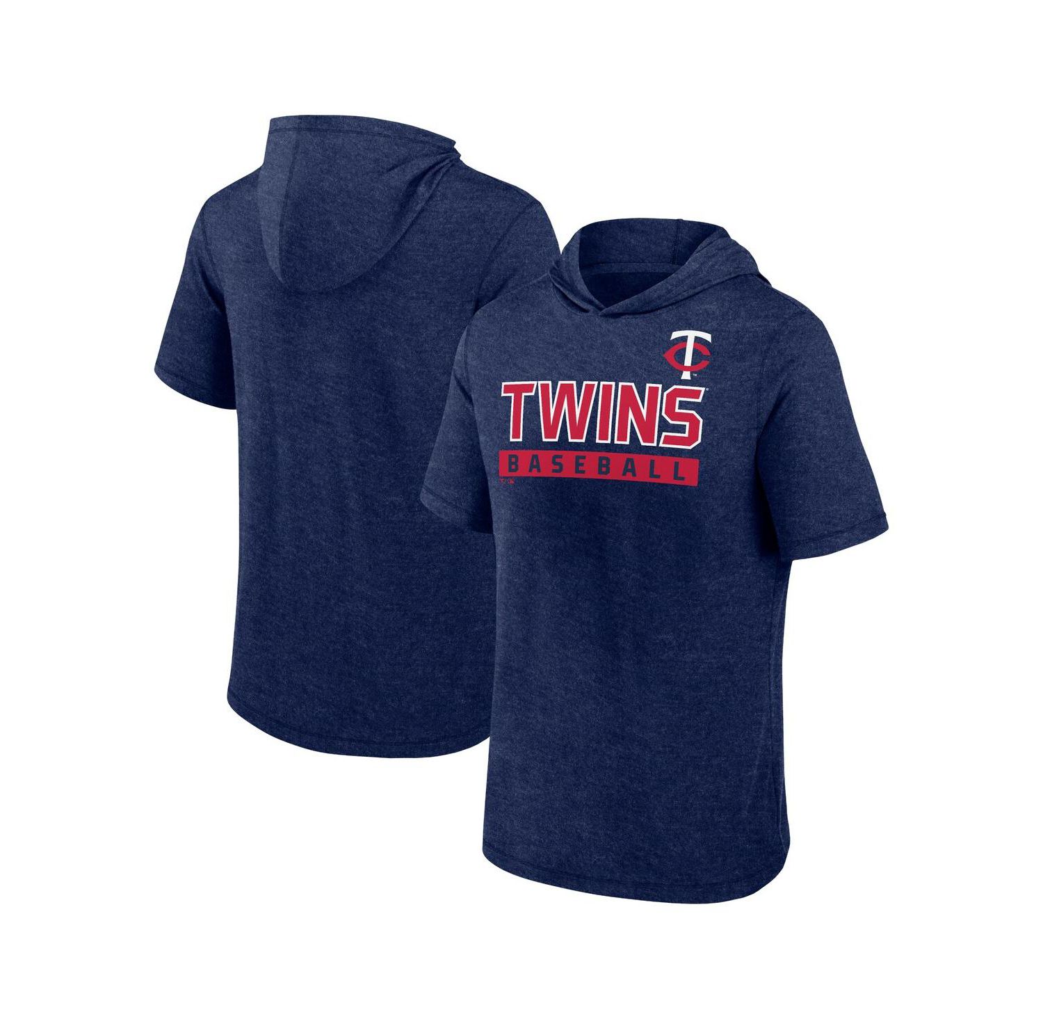 Men's Heather Navy Minnesota Twins Push Short Sleeve Pullover Hoodie