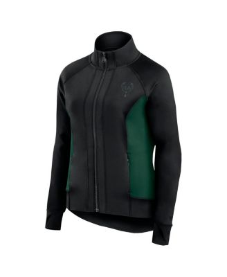 Women's Black Milwaukee Bucks Studio Fitted Full-Zip Gym Track Jacket