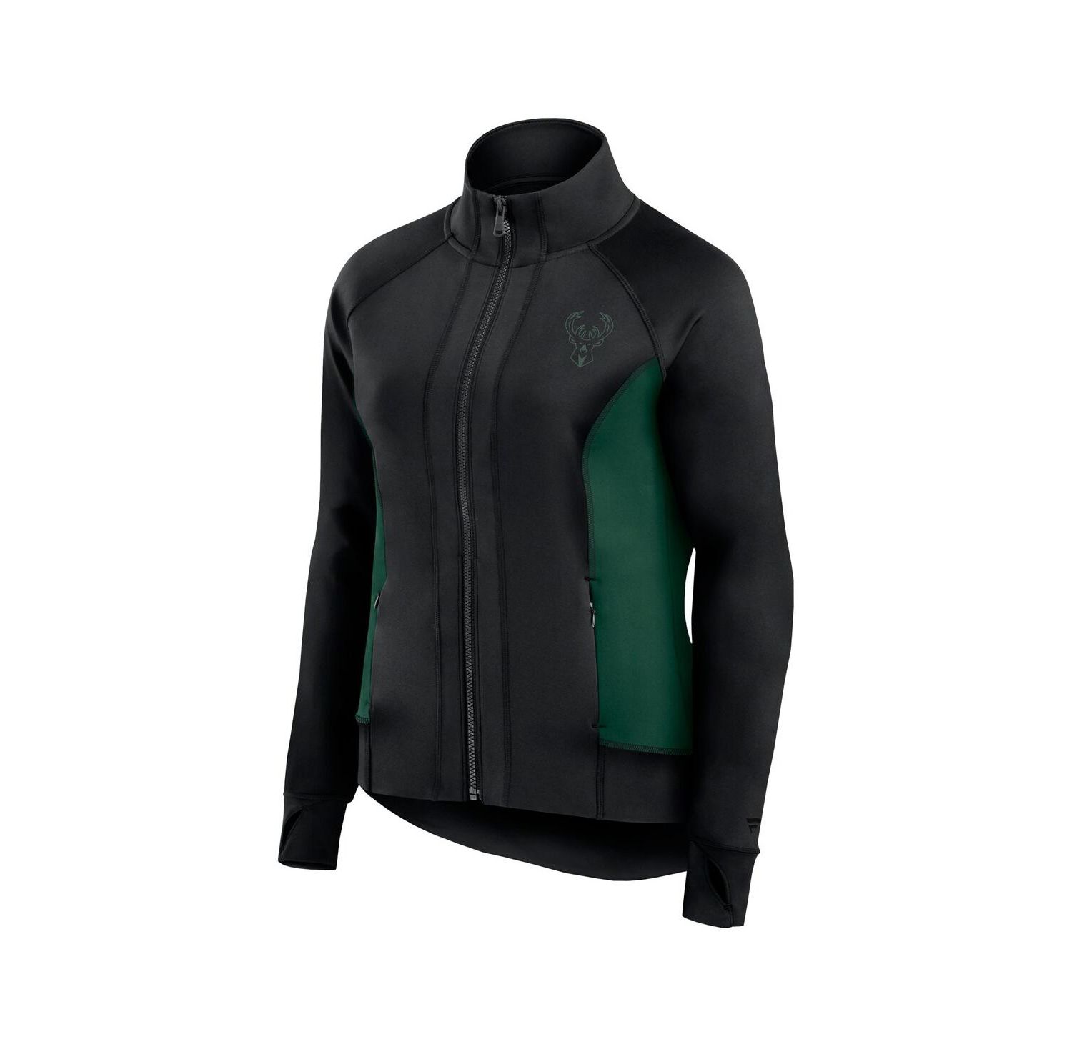 Women's Black Milwaukee Bucks Studio Fitted Full-Zip Gym Track Jacket