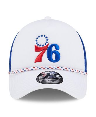Men's White/Royal Philadelphia 76ers Court Sport Foam A-Frame 9FORTY Adjustable Trucker Hat