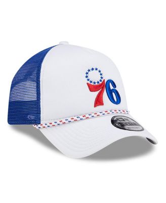 Men's White/Royal Philadelphia 76ers Court Sport Foam A-Frame 9FORTY Adjustable Trucker Hat