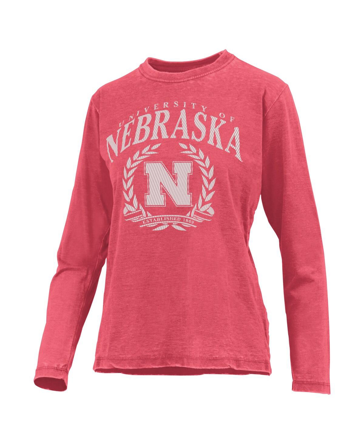 PRESSBOX WOMEN'S SCARLET NEBRASKA HUSKERS CHANDLER OLIVE LEAF ARCH LONG SLEEVE T-SHIRT 