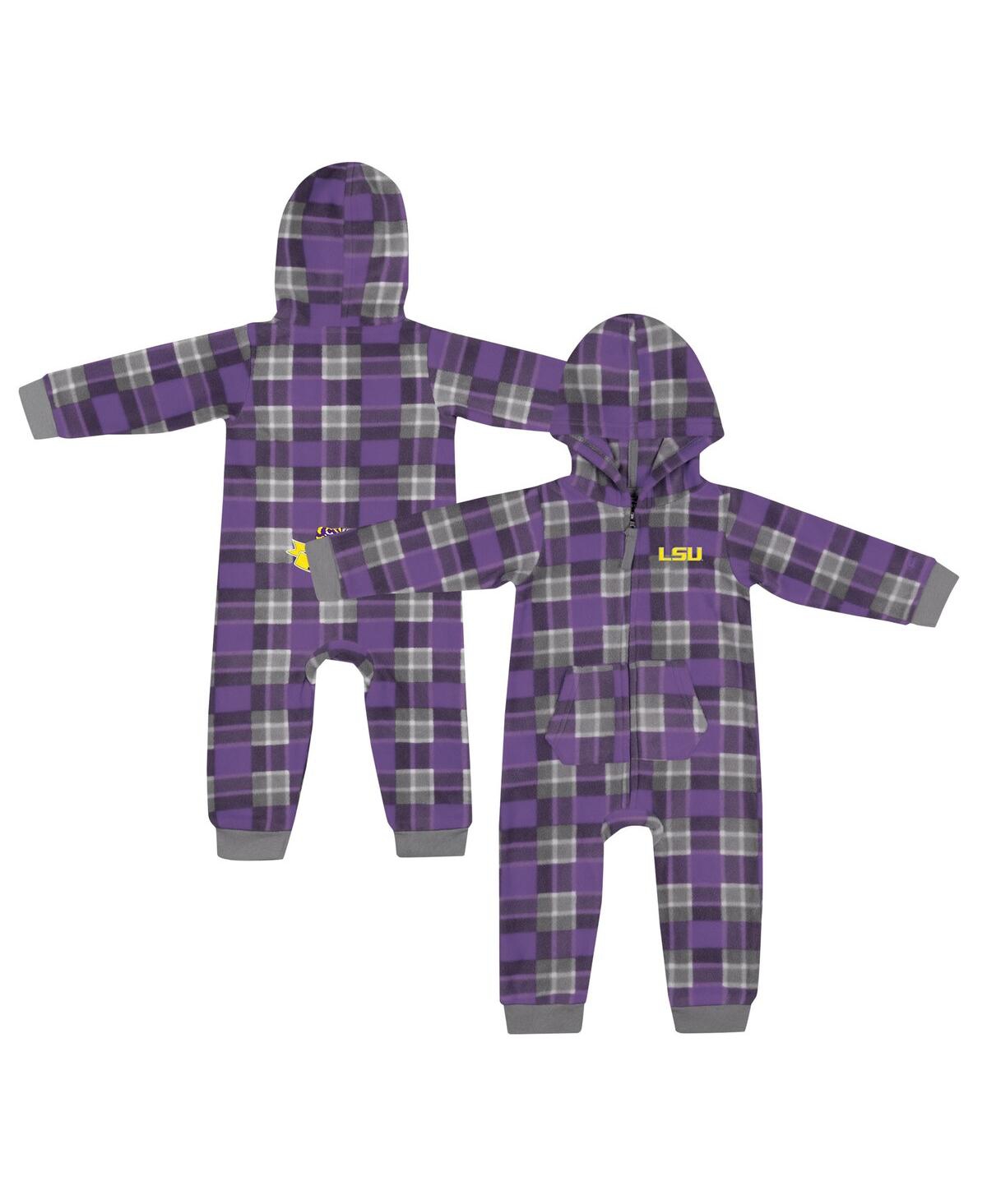 Colosseum Infant Purple Lsu Tigers Full-zip Plaid Hoodie Long Sleeve Jumper In Purple