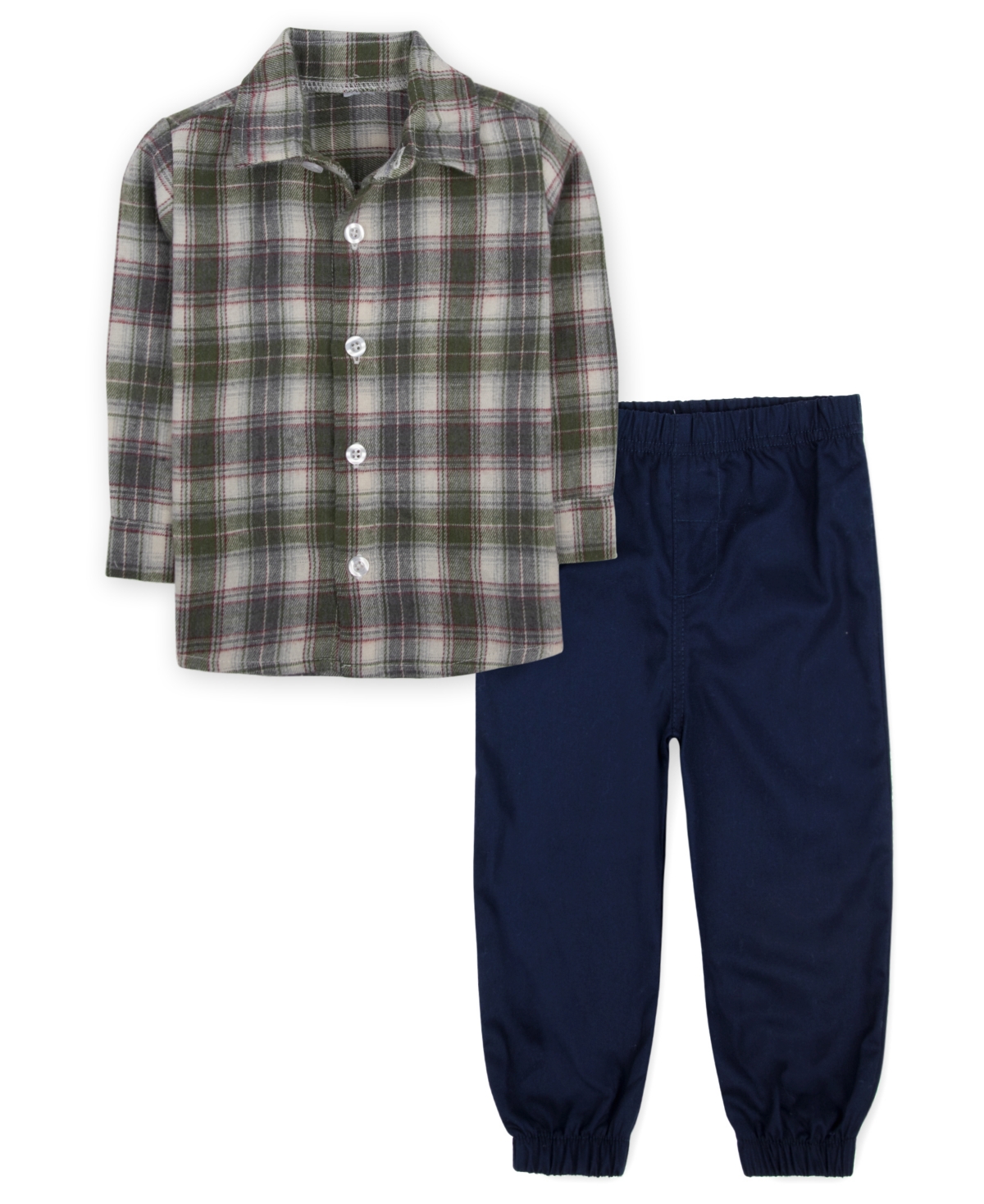 Baby Essentials Baby Boy Vest, Plaid Button Down Shirt & Pant Outfit, 3-piece Set In Olive