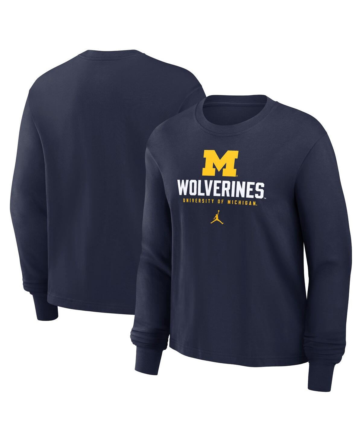 JORDAN WOMEN'S NAVY MICHIGAN WOLVERINES PRIMETIME UNIVERSITY LONG SLEEVE BOXY T-SHIRT 