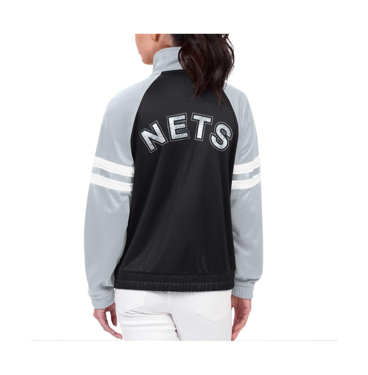 Женская куртка G-III 4Her by Carl Banks Black Brooklyn Nets Main Player Raglan Rhinestone Full-Zip Track Jacket — фото 2