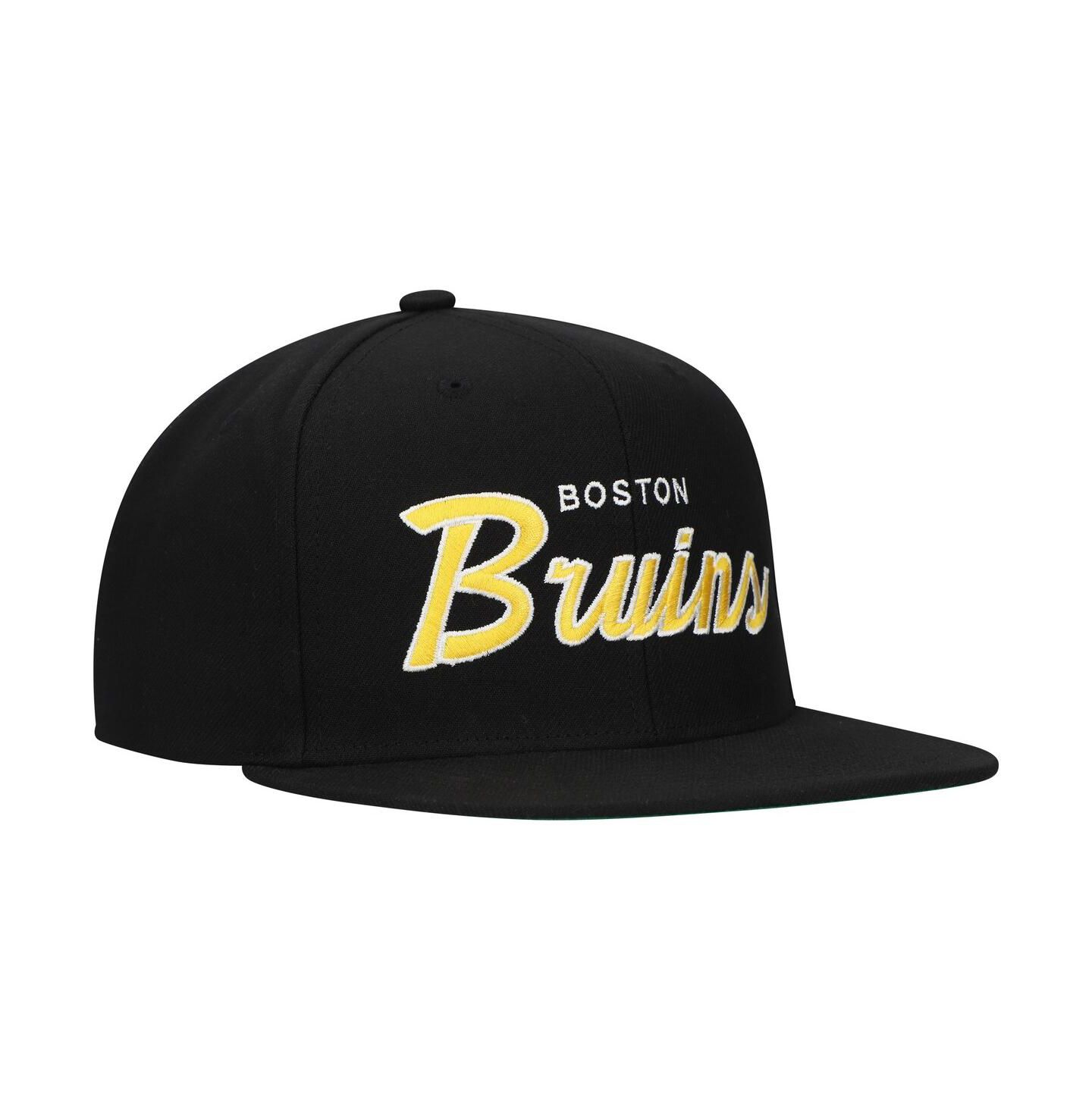 Мужская кепка Mitchell & Ness Black Boston Bruins Core Team Script 2.0 Snapback Hat — фото 3