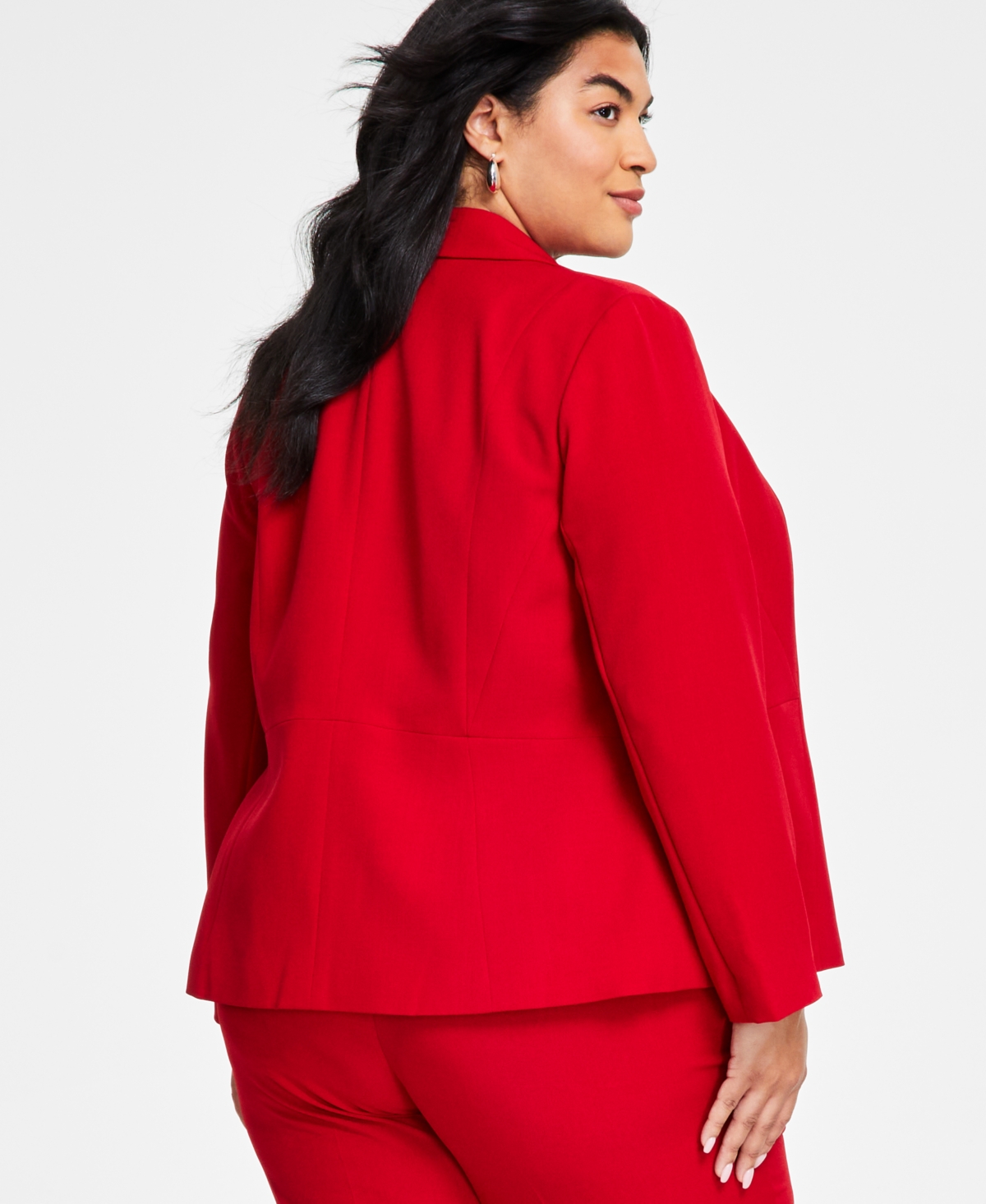 Kasper Plus Size Stretch Crepe One-button Blazer In Fire Red