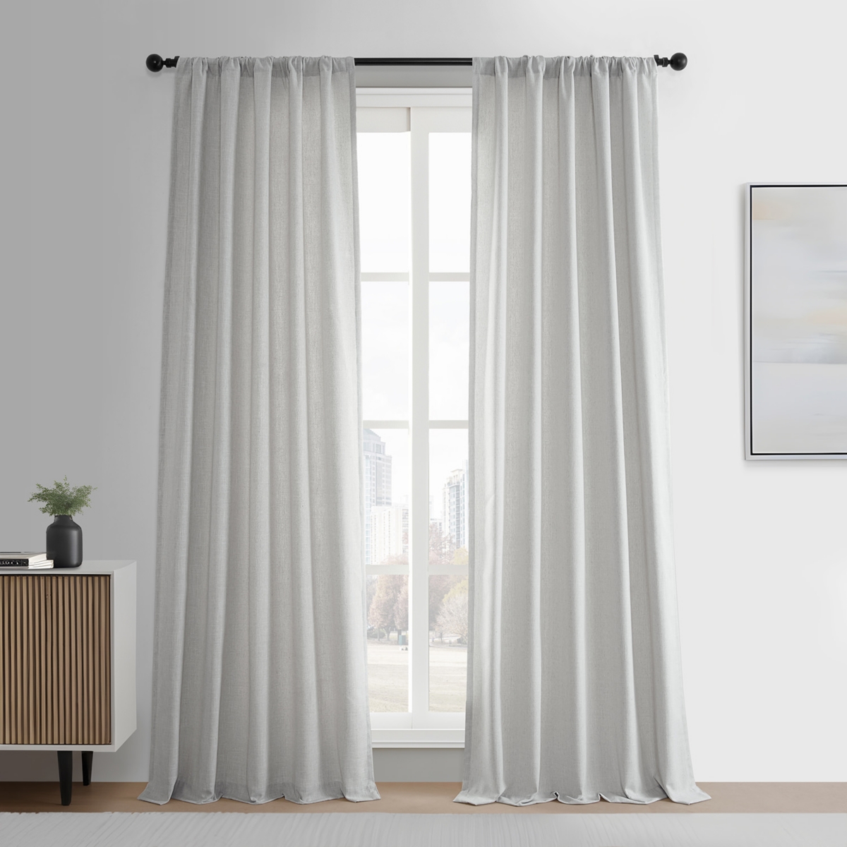 Half Price Drapes Off White Simply Faux Linen Curtain Pair (2 Panels