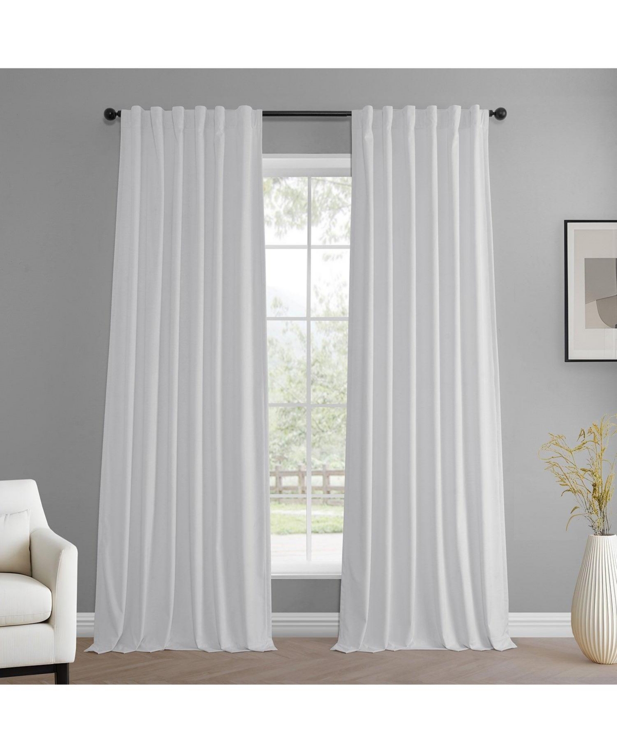 Half Price Drapes White Simply Velvet Room Darkening Curtain Pair (2 Panels