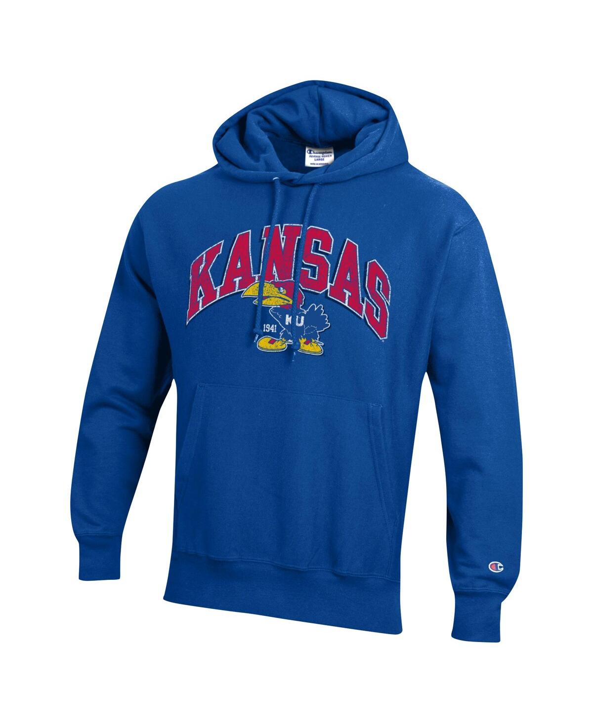 Champion Men's Royal Kansas Jayhawks Vault Late Night Reverse Weave Pullover Hoodie In Royal