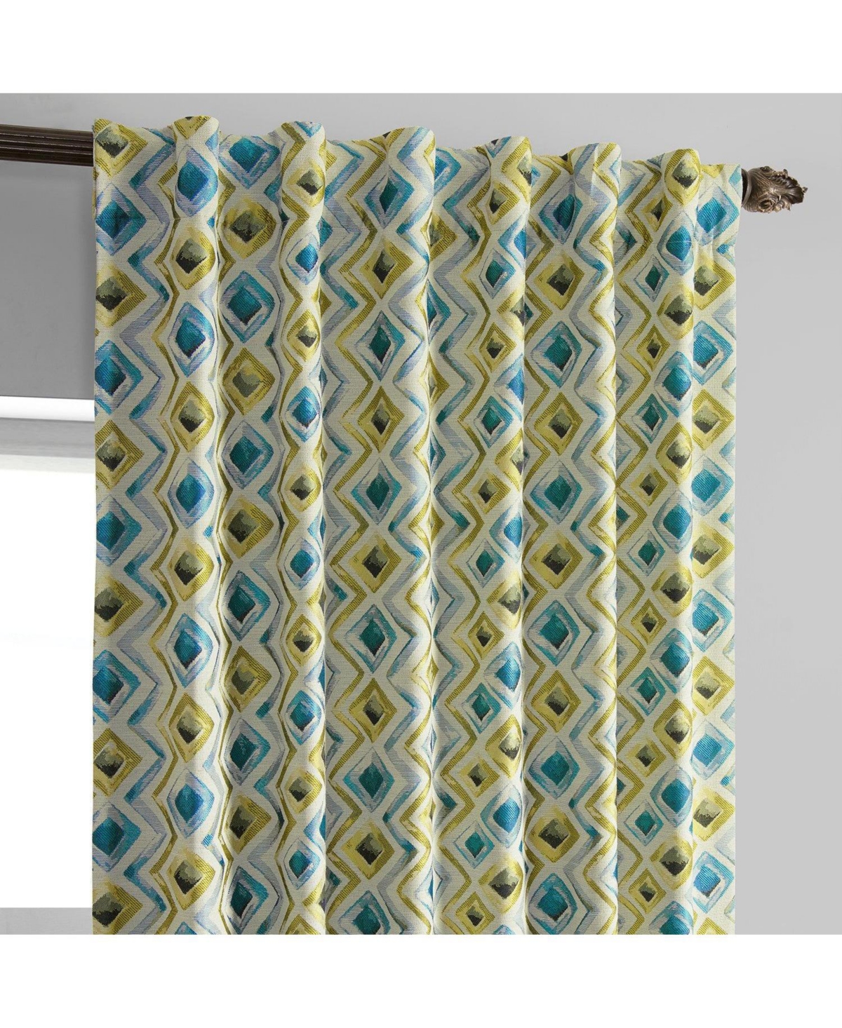 Half Price Drapes Zanni Multi Blue Green Geometric Faux Silk Jacquard Room Darkening Curtain