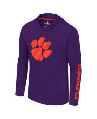 Men's Purple Clemson Tigers Logo Lockup Active Blend Long Sleeve T-Shirt Hoodie