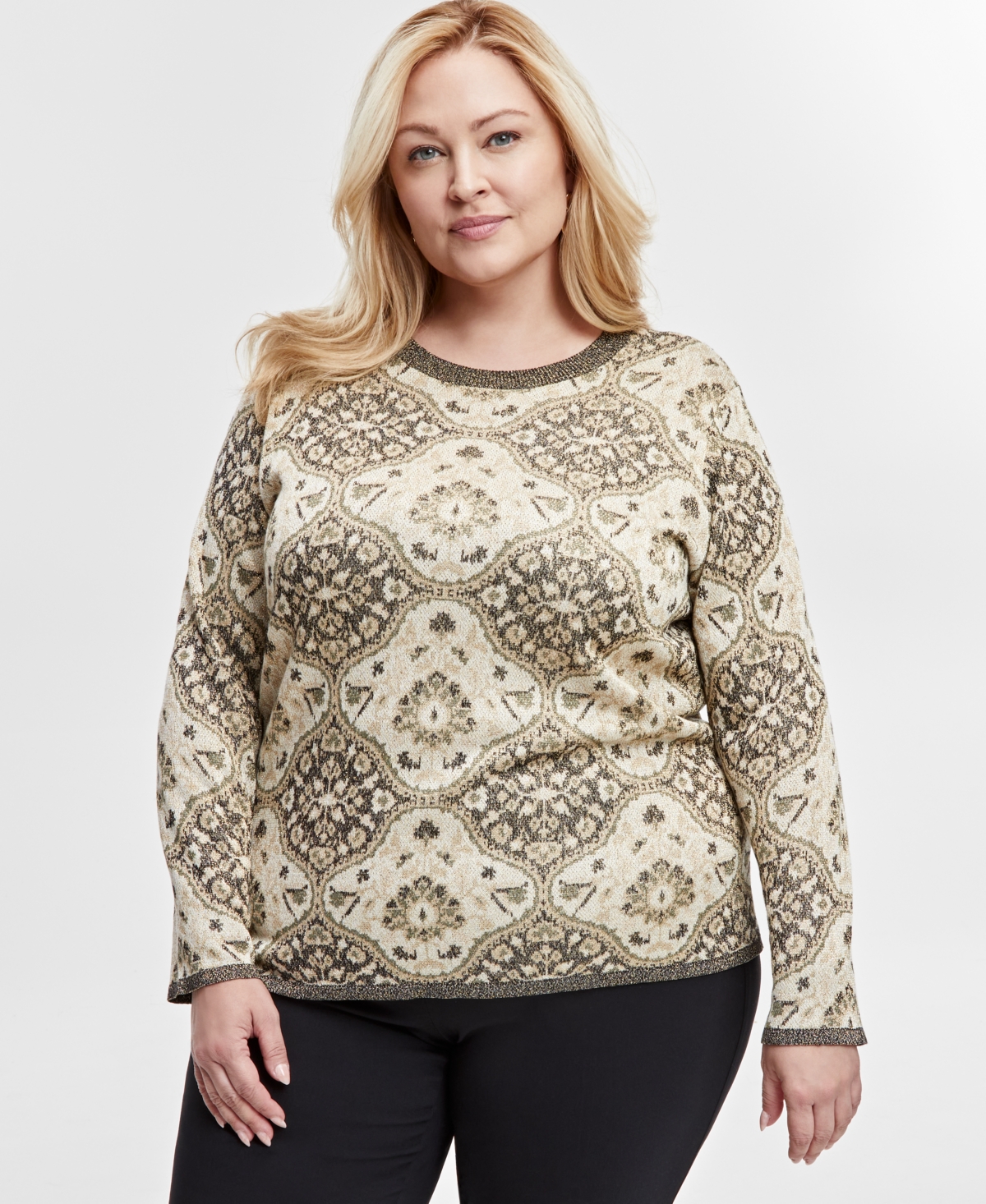JM COLLECTION PLUS SIZE SCOOP-NECK METALLIC SWEATER, EXCLUSIVELY AT MACY'S 