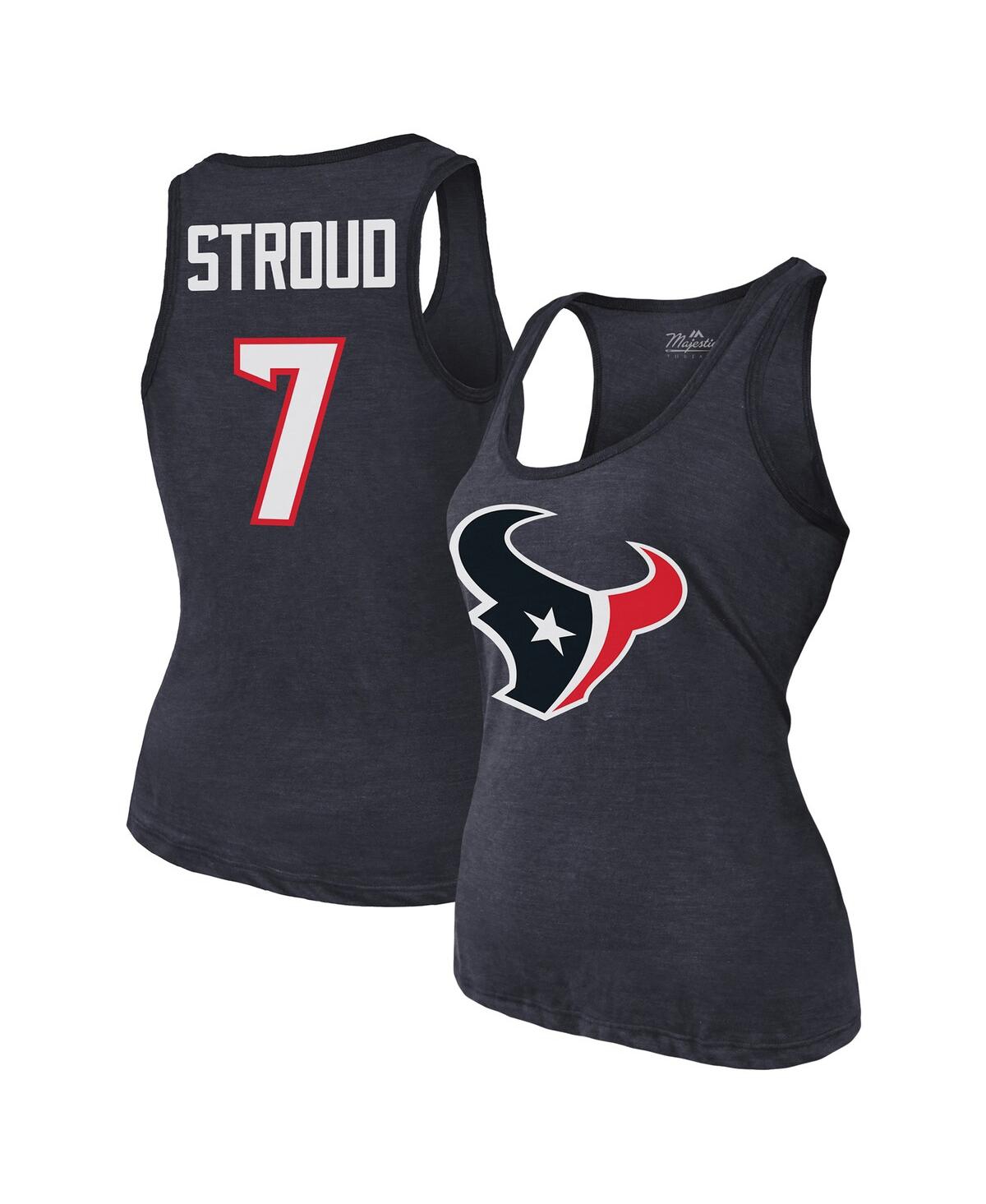 Shop Majestic Women's C.j. Stroud Navy Houston Texans Name Number Tri-blend Tank Top