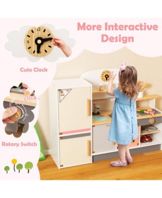 Kids Chef Play Kitchen Set Toddlers Wooden Pretend Toy Playset with Range Hood