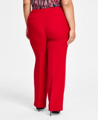 Брюки с прямыми штанинами спереди из эластичного крепа Kasper Plus Size  