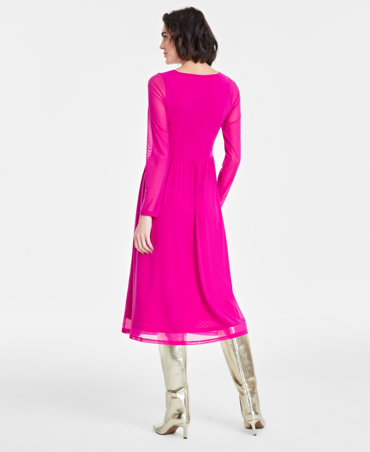 On 34th Women's Ruched-mesh Midi Dress, Created For Macy's In Magenta Mo