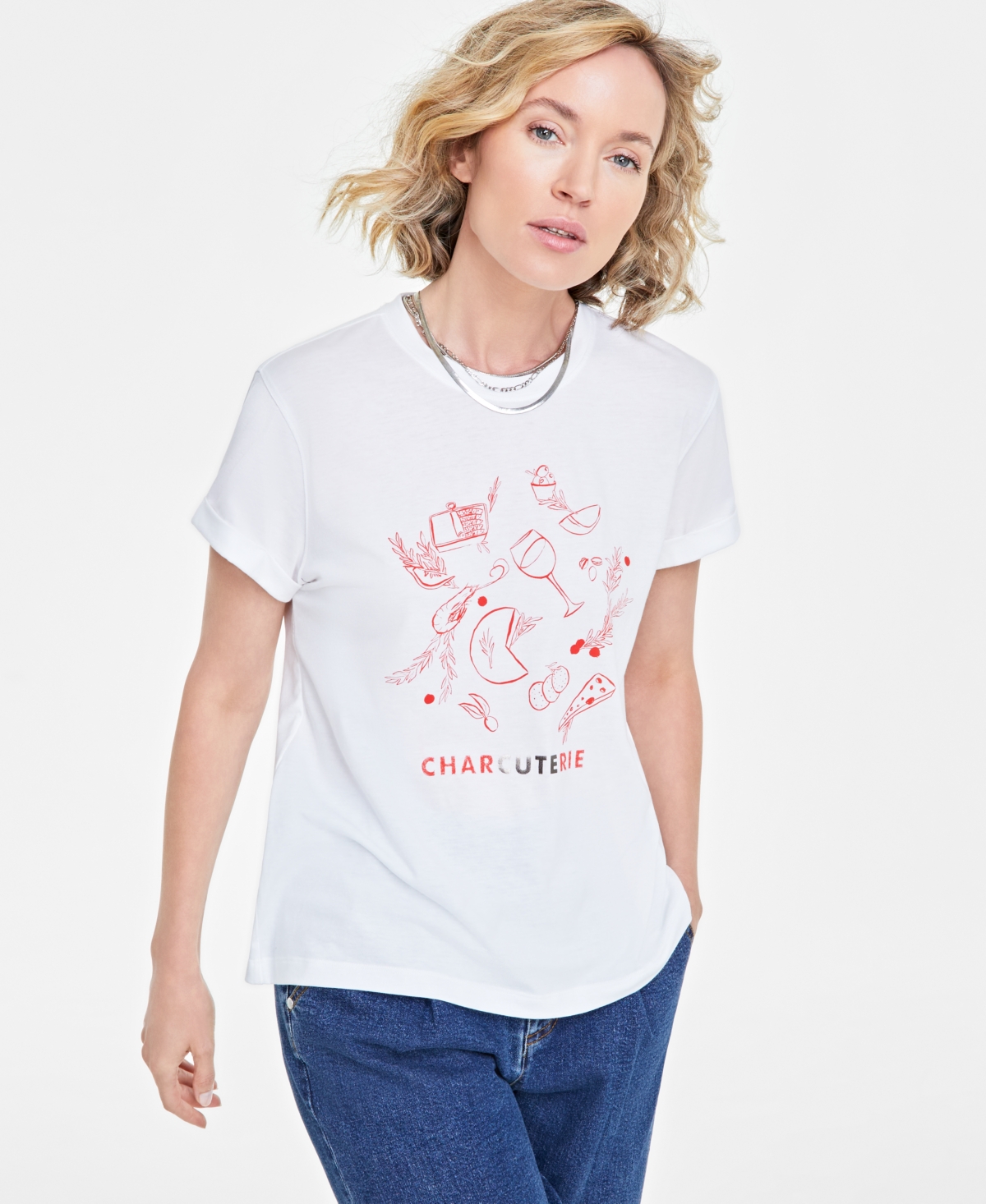 On 34th Women's Charcuterie Graphic T-shirt, Created For Macy's In Bright Wht
