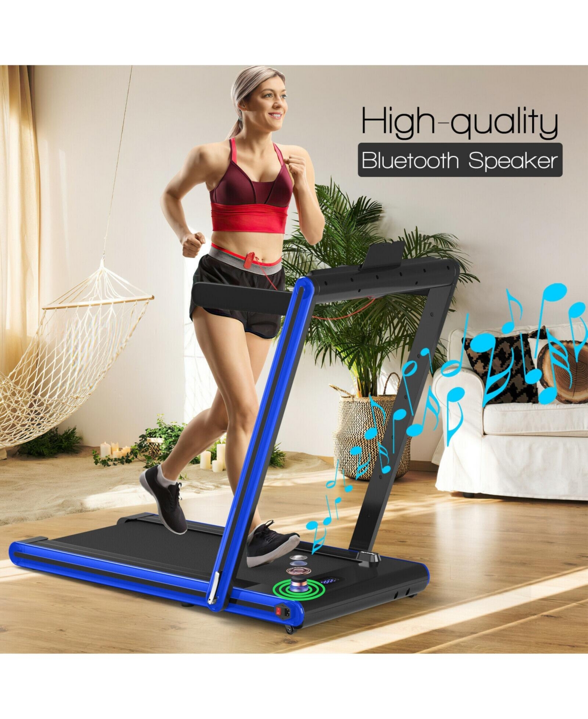 Skonyon 2-in-1 Folding Treadmill with Dual Led Display- Navy