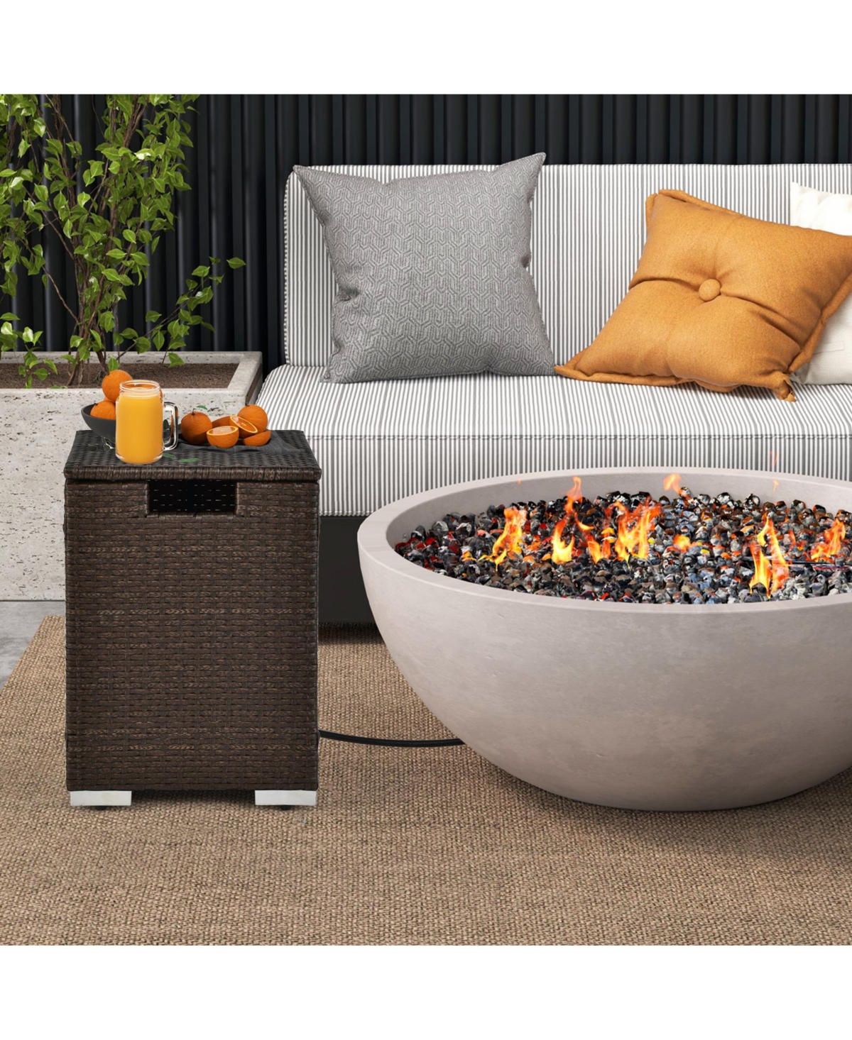 Skonyon 2-in-1 Patio Rattan Gas Propane Tank Cover for lbs Propane Tanks- Brown