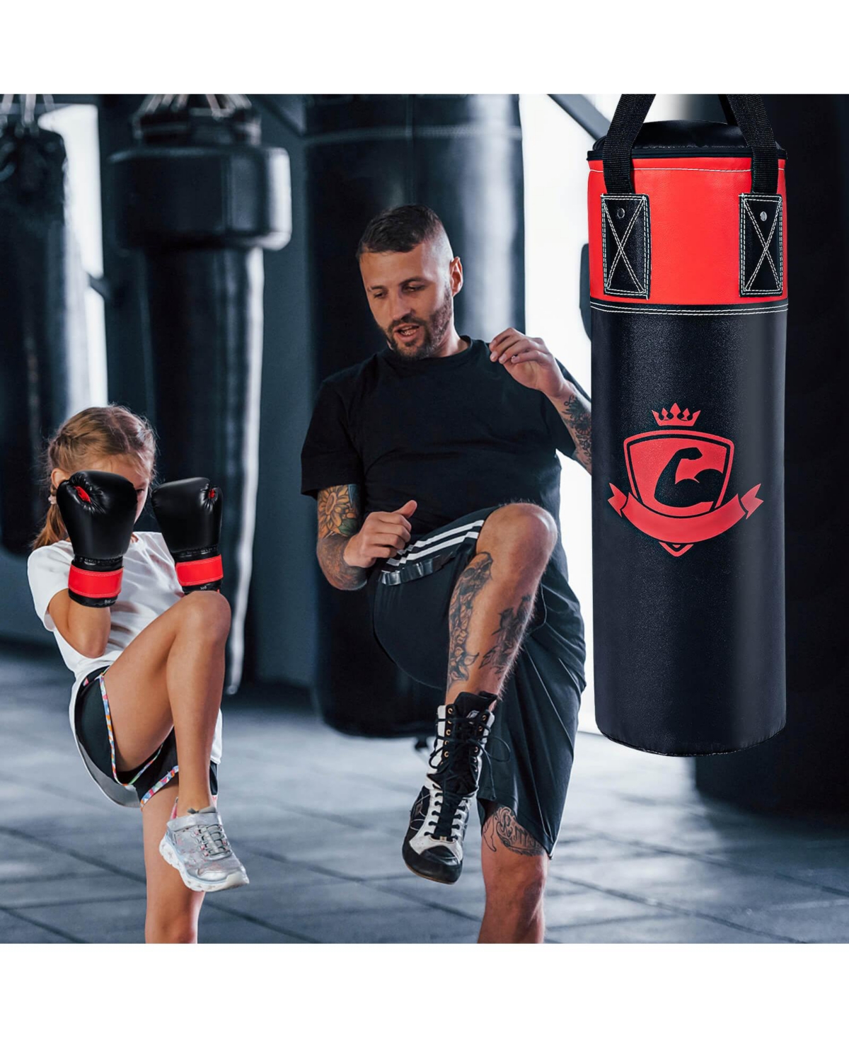 Skonyon 11 Pounds Kids Hanging Punching Bag Set with Punching Gloves-Black