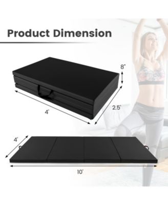 4-Panel PU Leather Folding Exercise Mat with Carrying Handles-Black