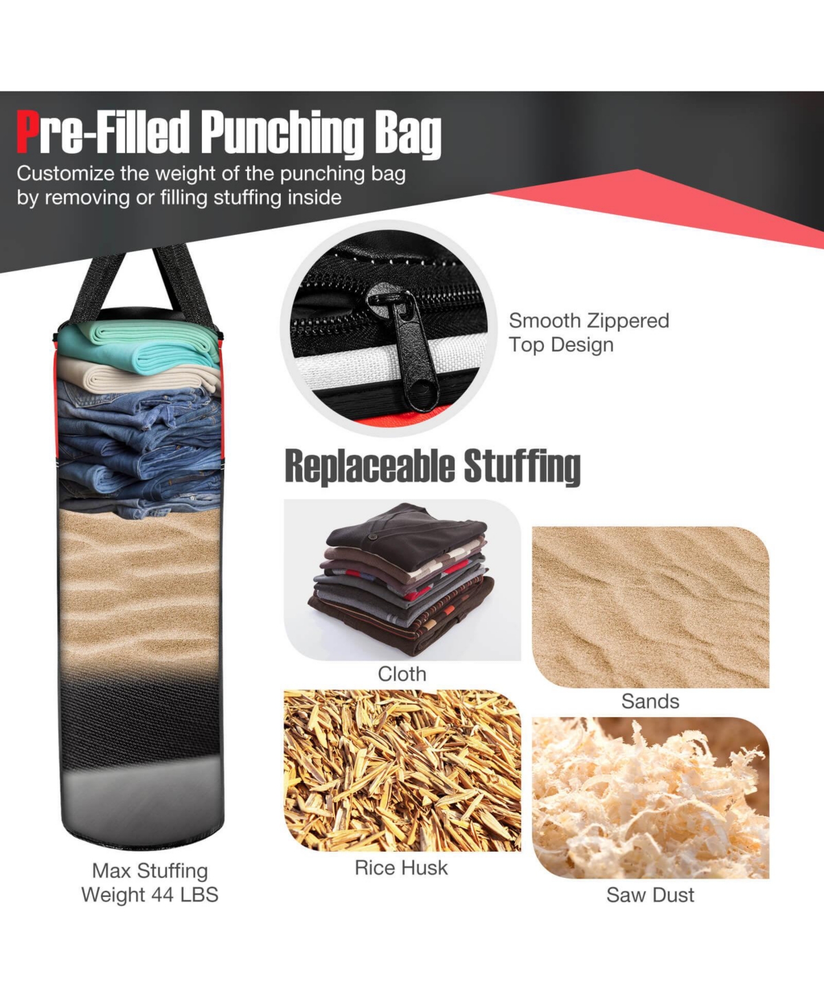 Skonyon 11 Pounds Kids Hanging Punching Bag Set with Punching Gloves- Black