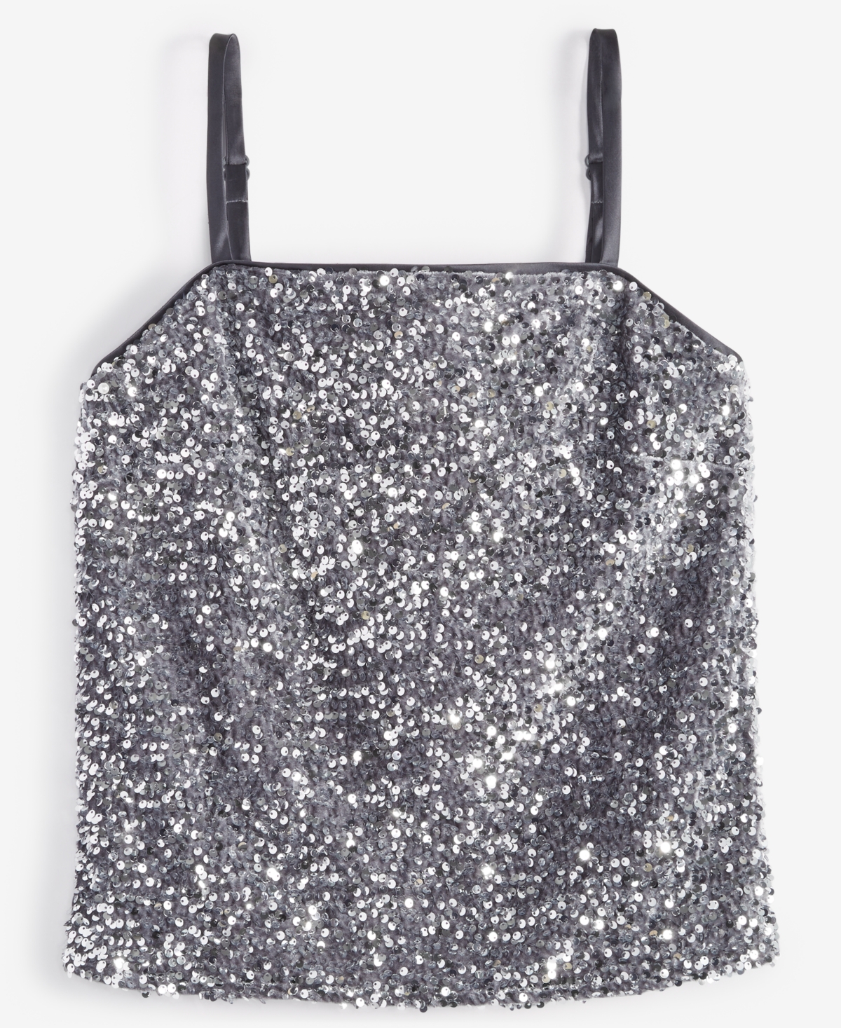 On 34th Women's Sequined Skinny-strap Square-neck Tank Top, Created For Macy's In Shark Fin