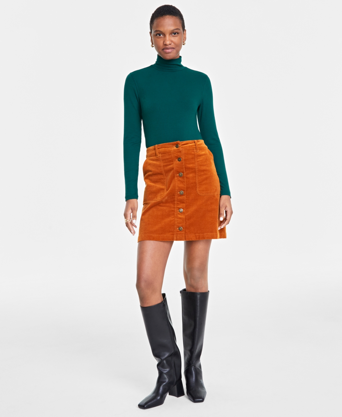 On 34th Women's Ribbed Mock Neck Long-sleeve Top, Created For Macy's In Dark Forest