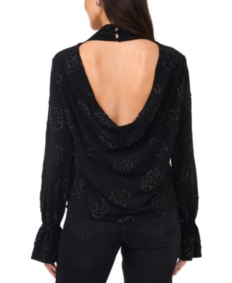 Women's Beaded Draped Mock Neck Blouse