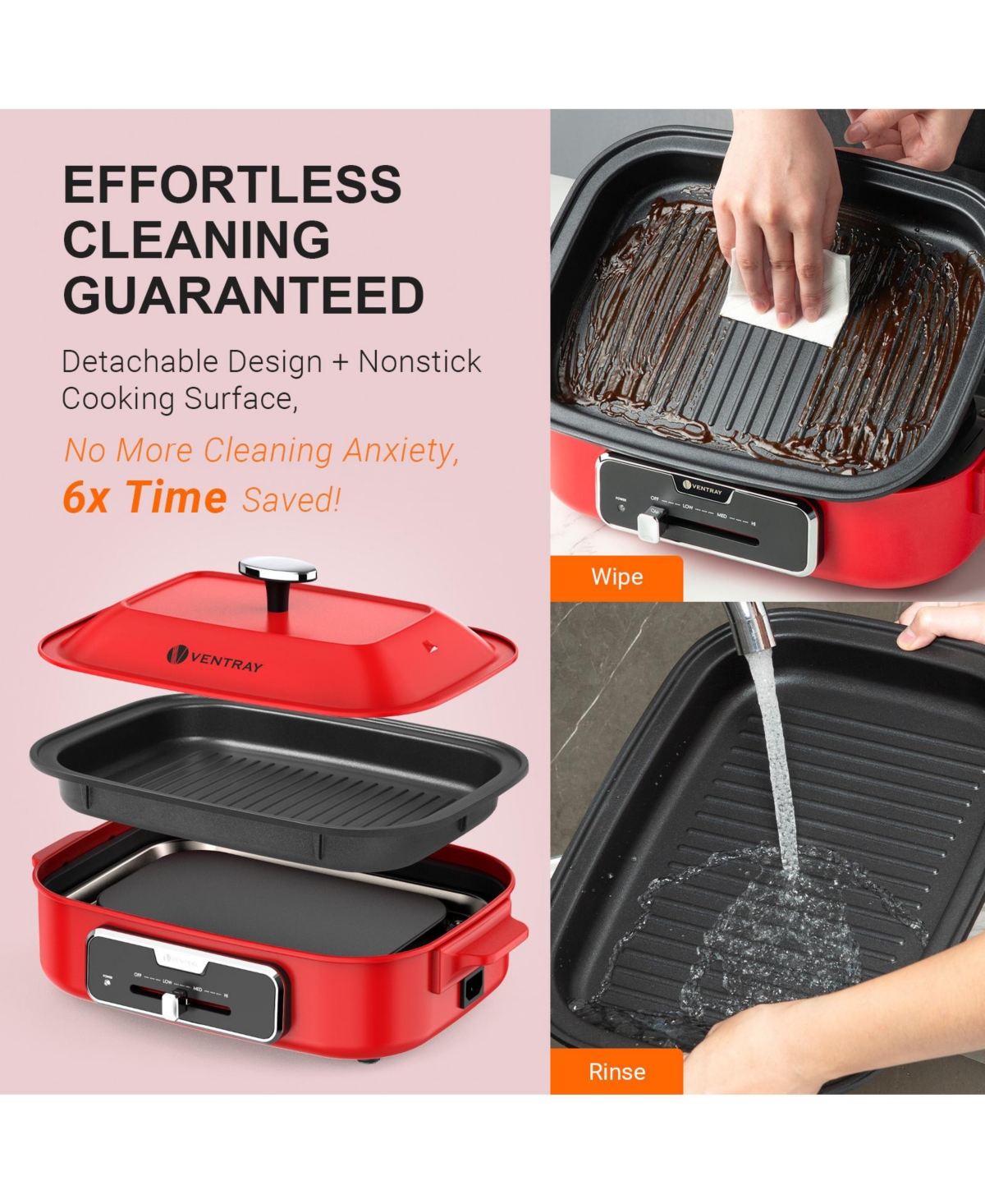 Ventray Classic Indoor Grill Set, Versatile Electric Grill Griddle Skillets Set with 5 Removable Nonstick Plates