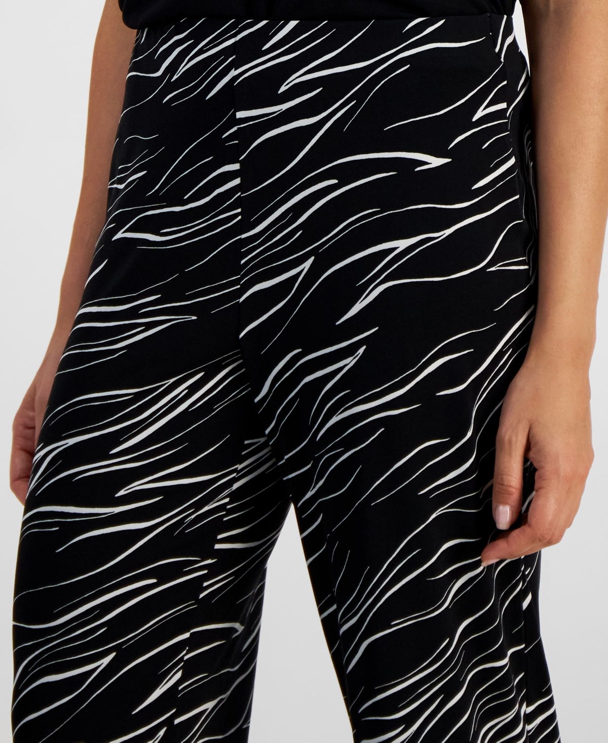 Jm Collection Petite Printed Wide-leg Pull-on Knit Pants, Created For Macy's In Deep Black