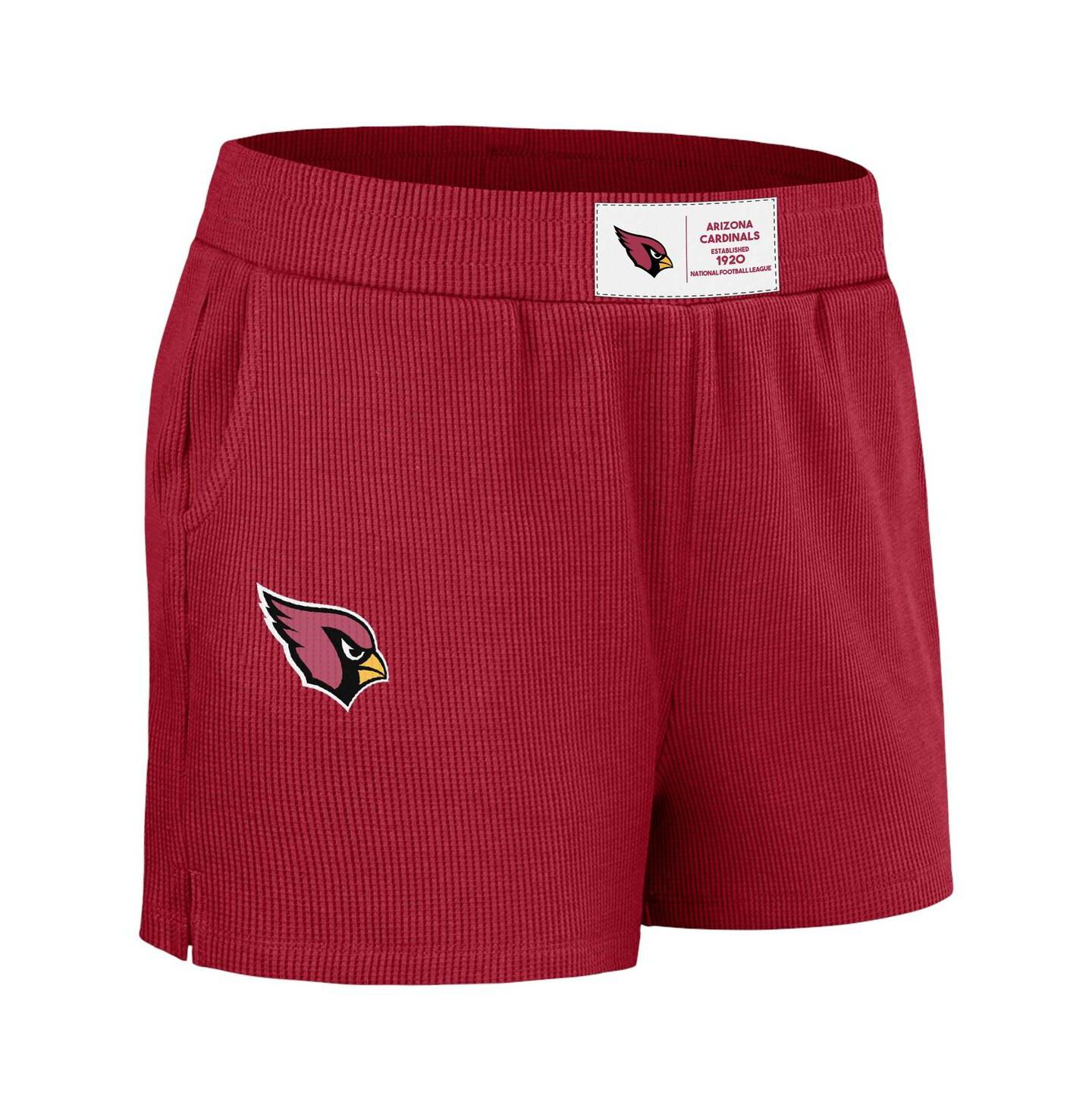 WEAR by Erin Andrews Women's Cardinal Arizona Cardinals Waffle Knit Long Sleeve T-Shirt & Shorts Lounge Set — фото 2