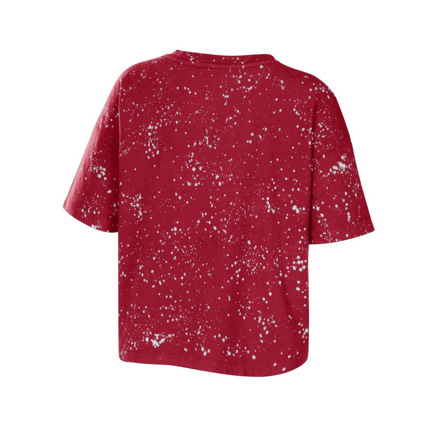Women's Cardinal USC Trojans Bleach Wash Splatter Cropped Notch Neck T-Shirt