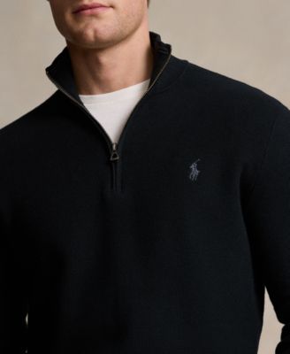 Men's Mesh-Knit Cotton Quarter-Zip Sweater