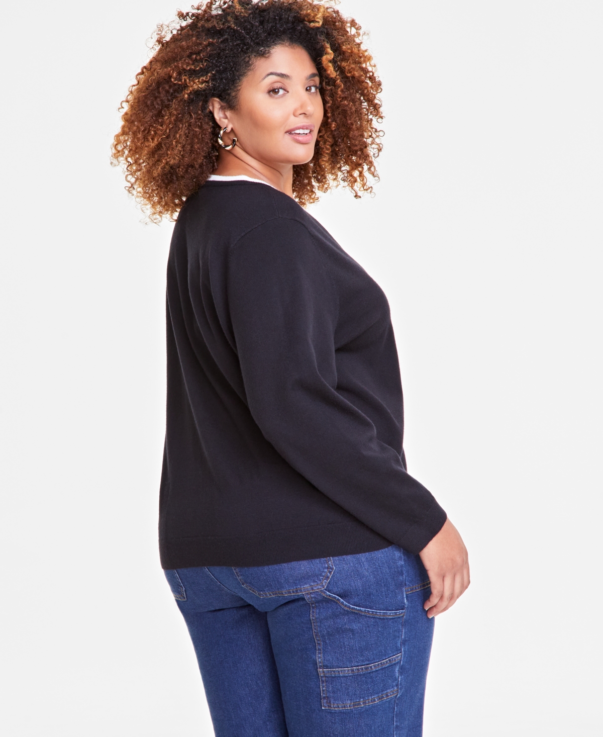On 34th Plus Size Rhinestone-Button V-Neck Cardigan, Created for Macy's