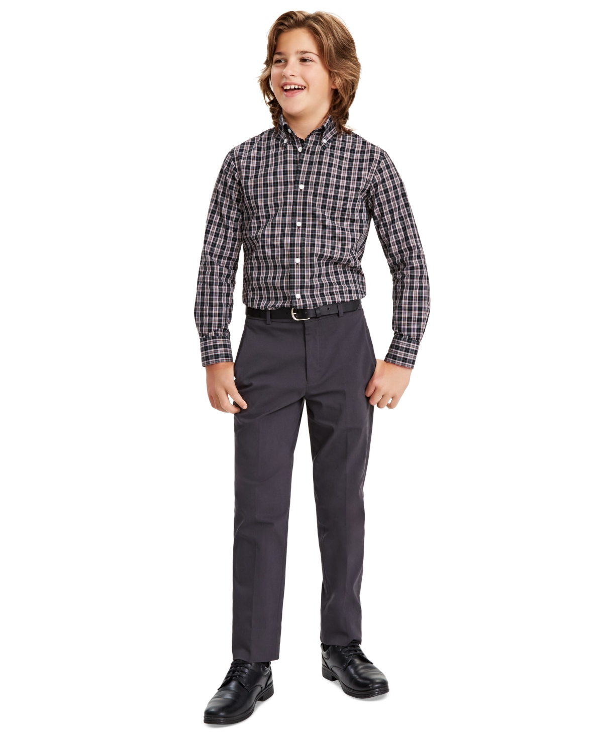 Big Boys Plaid Classic-Fit Dress Shirt -blue