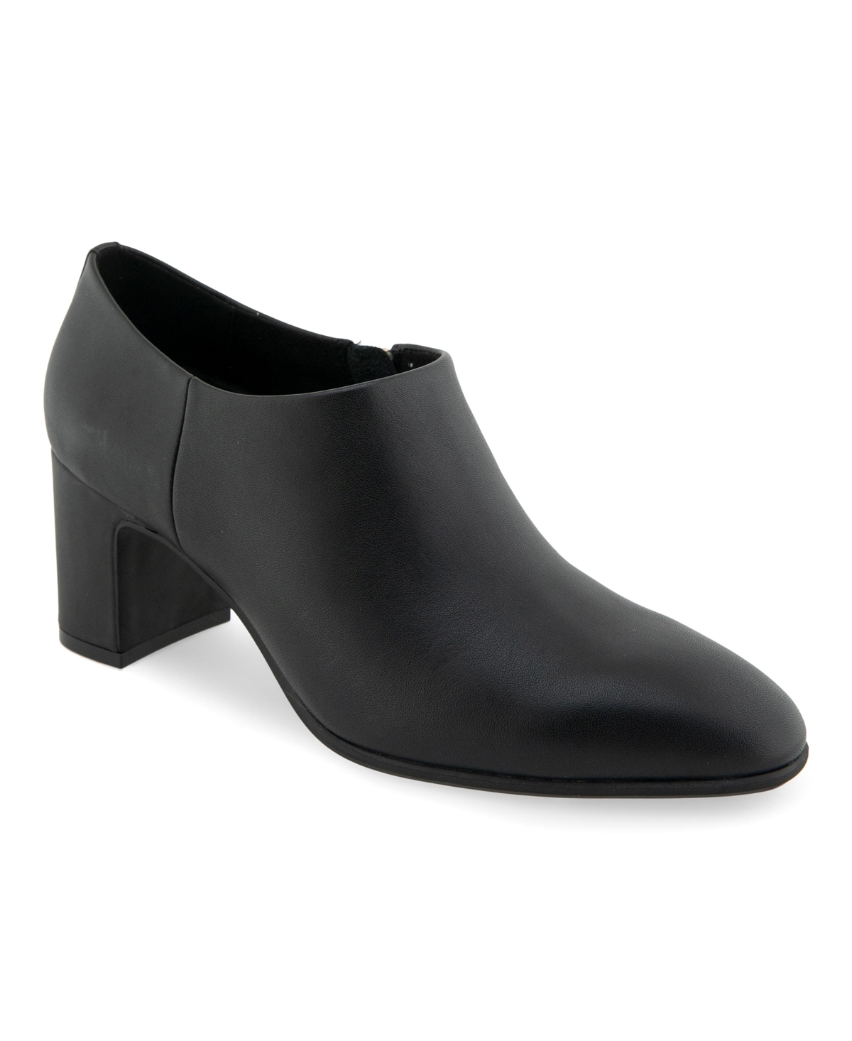 Aerosoles Melina Block Heel Bootie In Black Shiny Smooth Leather