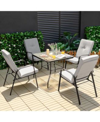 5 Pieces Outdoor Dining Set with 4 Stackable Chair and High-Back Cushions