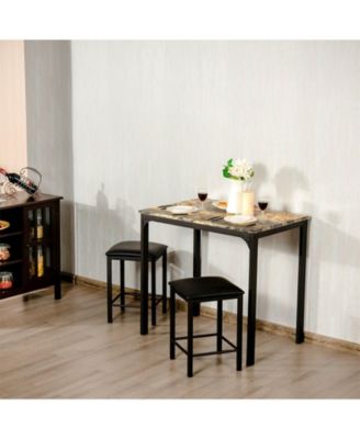 3 Pieces Dining Table Set with Faux Marble Tabletop and 2 Chairs