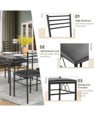 5 Pieces Dining Set with Tempered Glass Top Table and 4 Upholstered Chairs