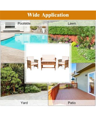 SUGIFT 4 Pieces Patio Solid Wood Furniture Set with Water Resistant Cushions