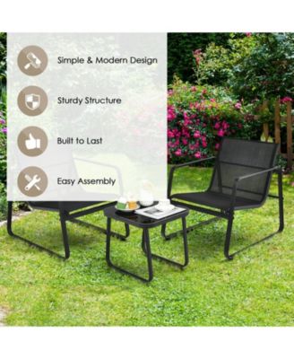 3 Pieces Patio Bistro Furniture Set with Glass Top Table Garden Deck