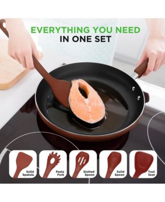 Nonstick  Space Saver 17-Piece Cookware Set - Brown Pots and Pans