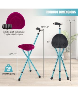 Lightweight Adjustable Folding Cane Seat with Light-Black