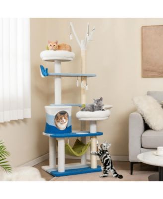 Multi-level Cat Tower with Sisal Covered Scratching Posts-Blue