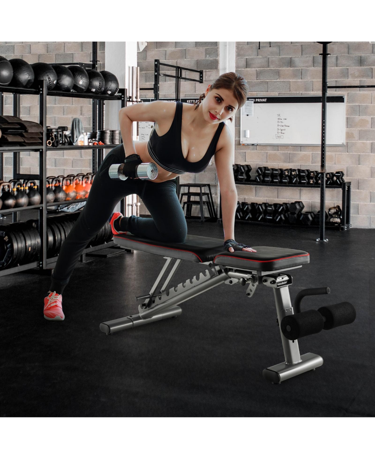 Sugift 660 Lbs Strength Training Bench with 10 Back and 3 Seat for Full Body Workout- Black