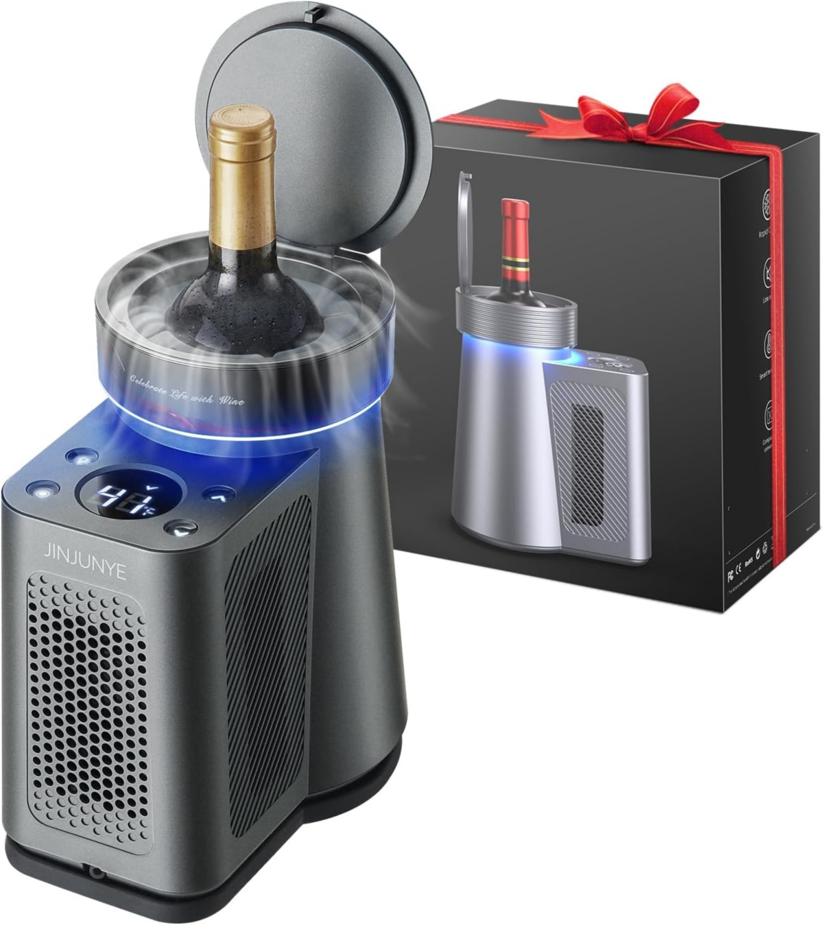 Jinjunye Wine Chiller Electric Upgrade Single Bottle Portable Wine Chiller F for Bottle Red, White Wine, Champagne, Sparking, Iceless Wine Cooler, Kit