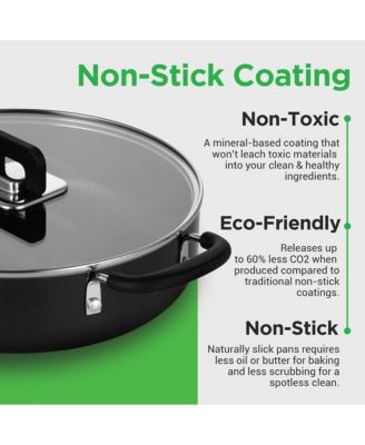 17pc Stackable Nonstick Cookware Set – Stainless Steel, Induction Ready, Foldable Knob, Space-Saving, Nylon Tools, Black